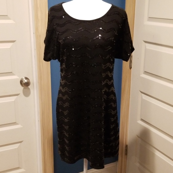 Black Sequin TShirt Dress - Picture 1 of 2